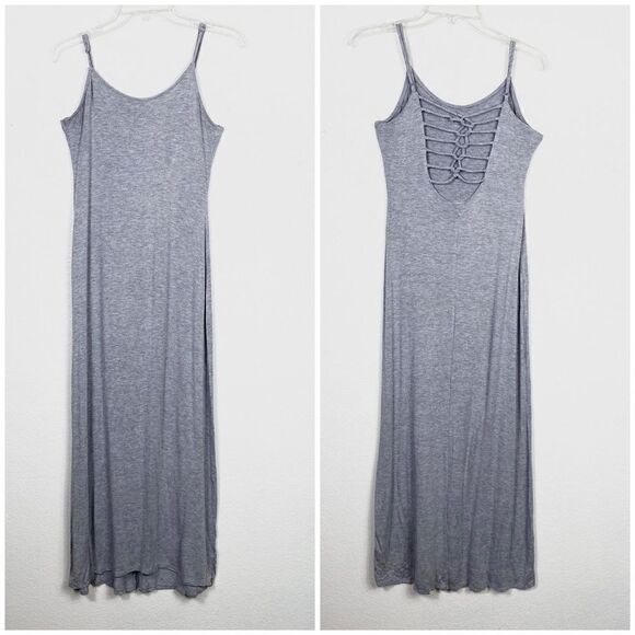 Peach Royal Grey Strappy Open Back Maxi Dress - Picture 1 of 4